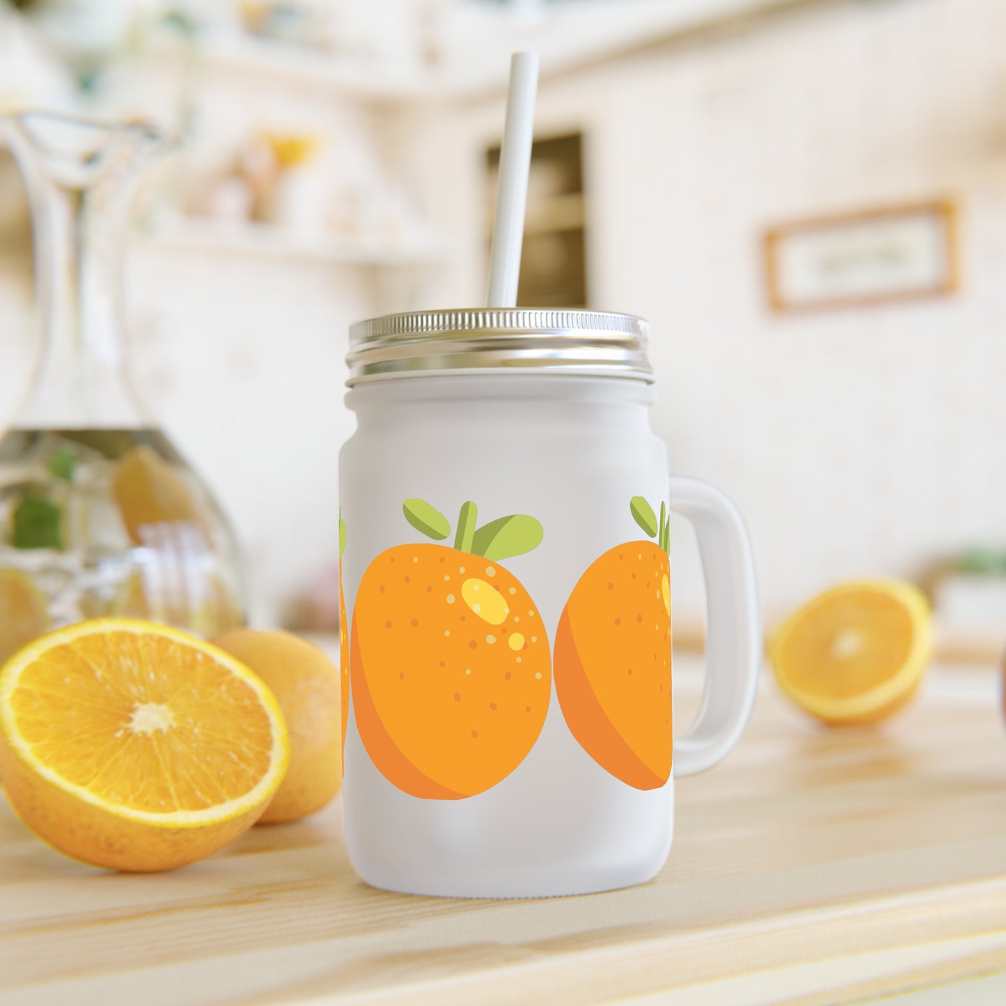 Cute Orange Design Mason Jar with Straw - Perfect for Summer Drinks