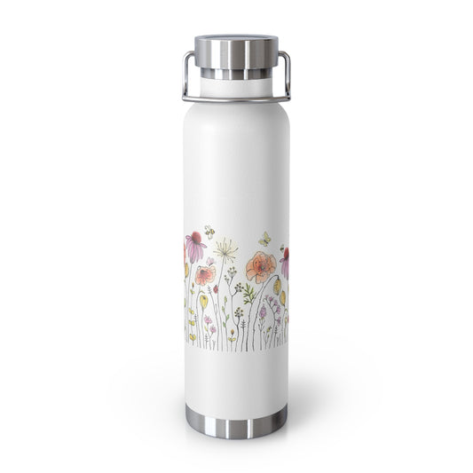 Floral Design Insulated Water Bottle - 22oz Copper Vacuum Sealed