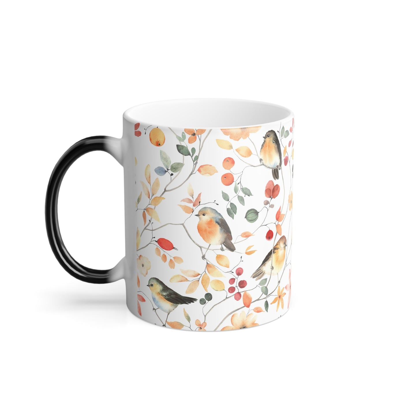 Color Changing Nature-Inspired Mug | 11oz Floral Design with Birds