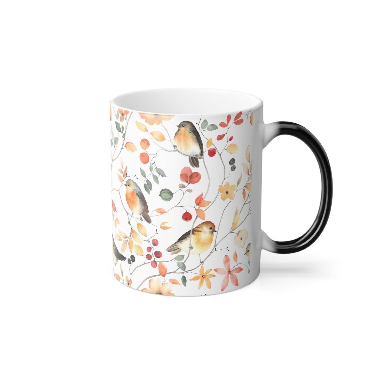 Color Changing Nature-Inspired Mug | 11oz Floral Design with Birds