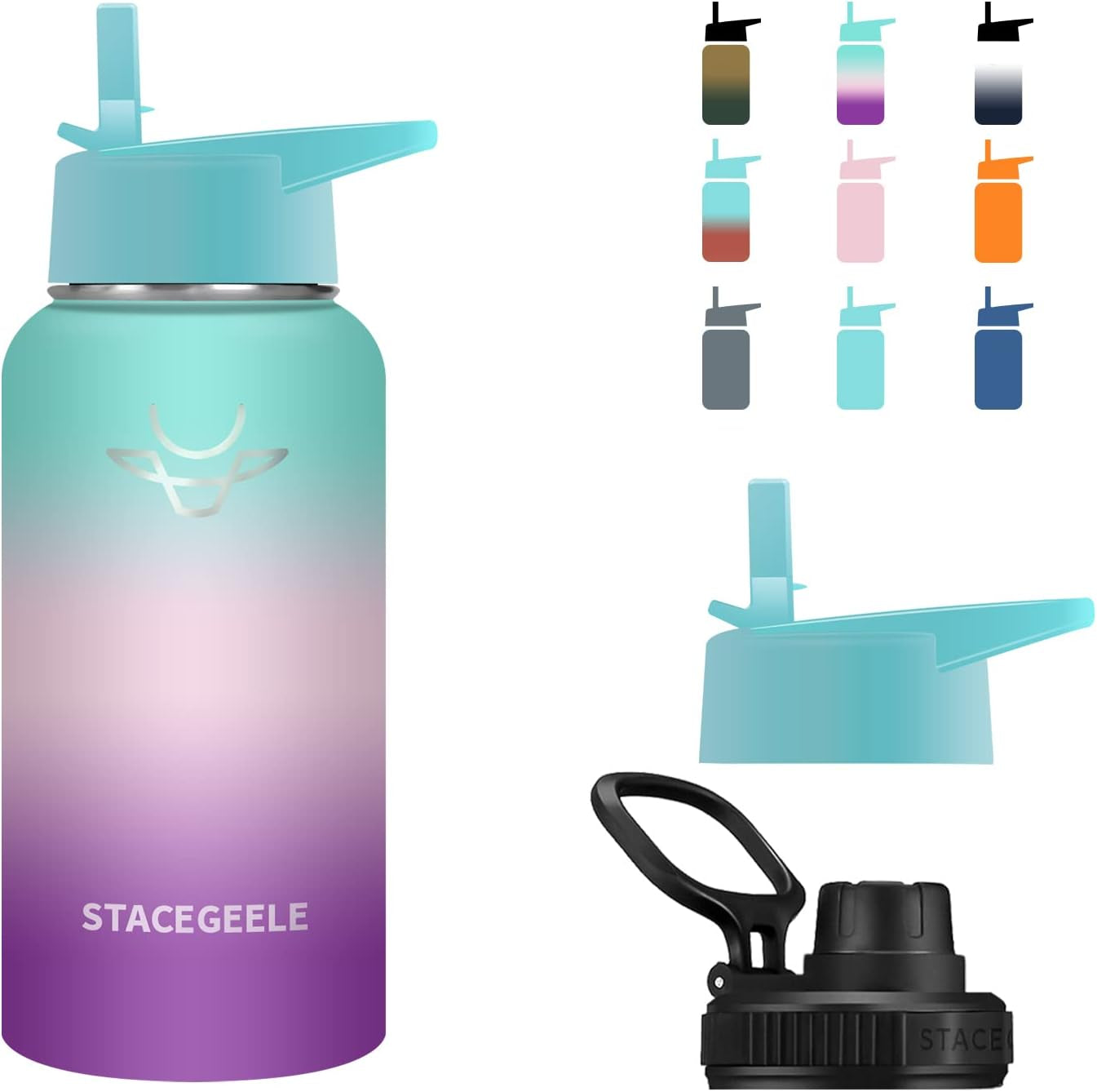 STACEGEELE Insulated Stainless Steel Vacuum Water Bottle with Spout Lid & Screw-On Cap | Leak-Proof, Lightweight, Eco-Friendly Flask for Kids - Available in 18Oz, 24Oz, 32Oz, and 40Oz (32Oz Pink)