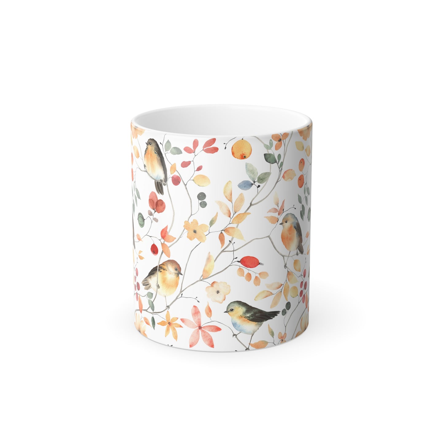 Color Changing Nature-Inspired Mug | 11oz Floral Design with Birds