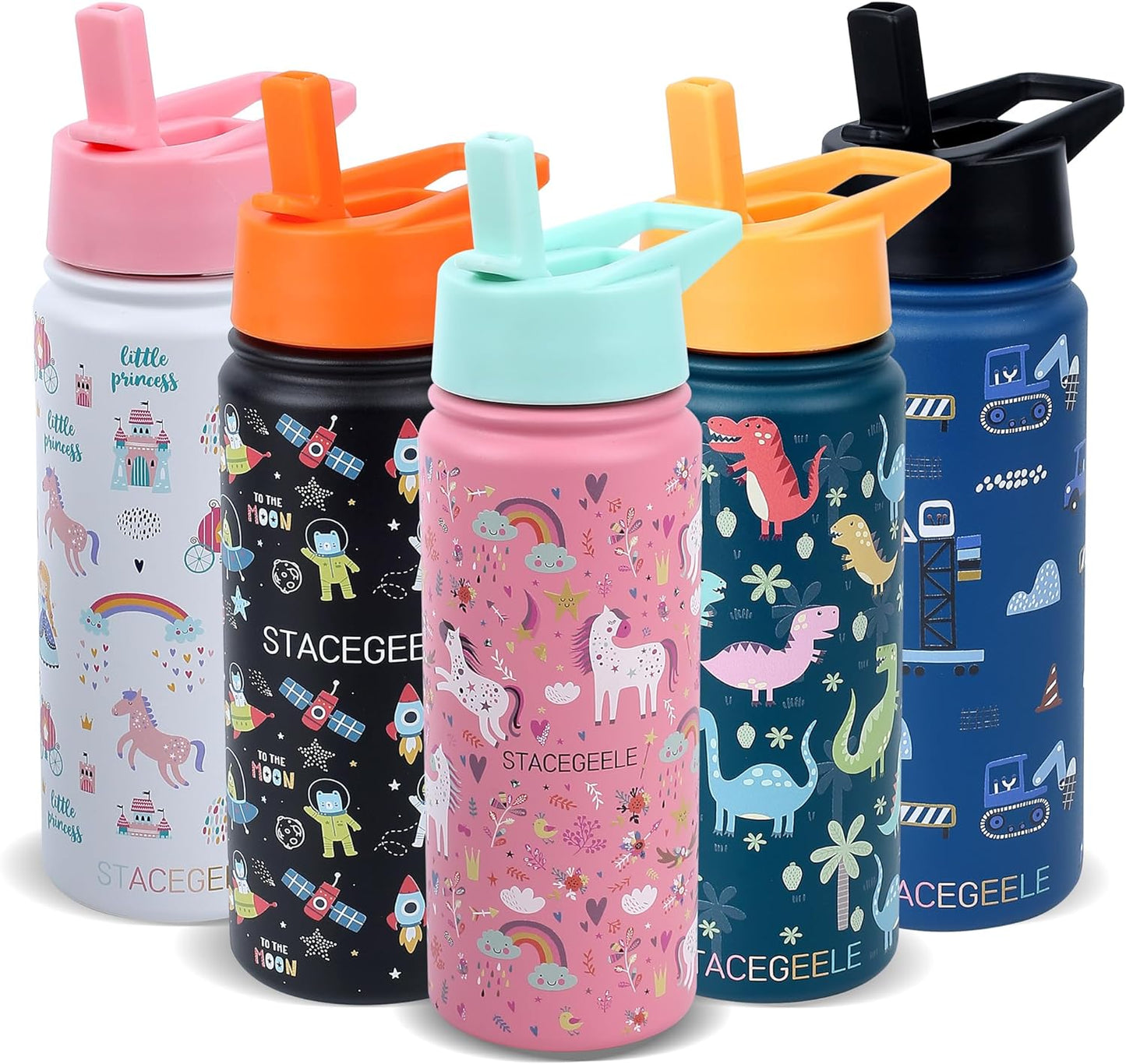 STACEGEELE Insulated Stainless Steel Vacuum Water Bottle with Spout Lid & Screw-On Cap | Leak-Proof, Lightweight, Eco-Friendly Flask for Kids - Available in 18Oz, 24Oz, 32Oz, and 40Oz (32Oz Pink)