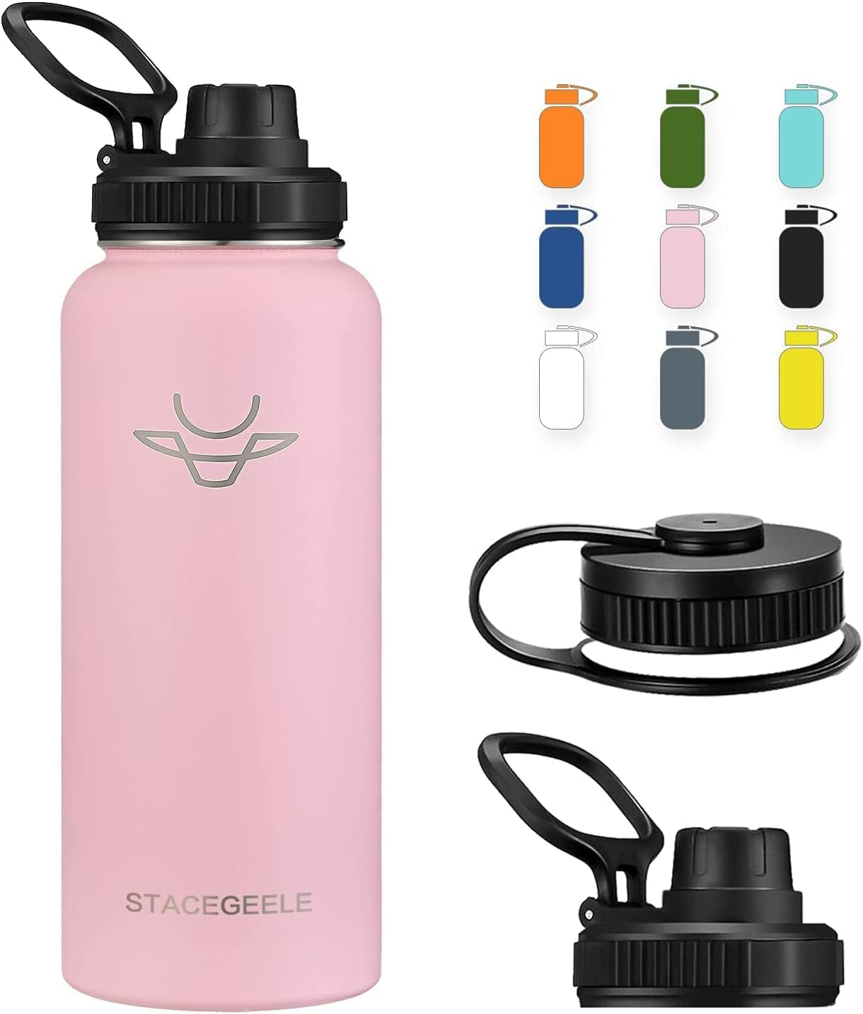 STACEGEELE Insulated Stainless Steel Vacuum Water Bottle with Spout Lid & Screw-On Cap | Leak-Proof, Lightweight, Eco-Friendly Flask for Kids - Available in 18Oz, 24Oz, 32Oz, and 40Oz (32Oz Pink)