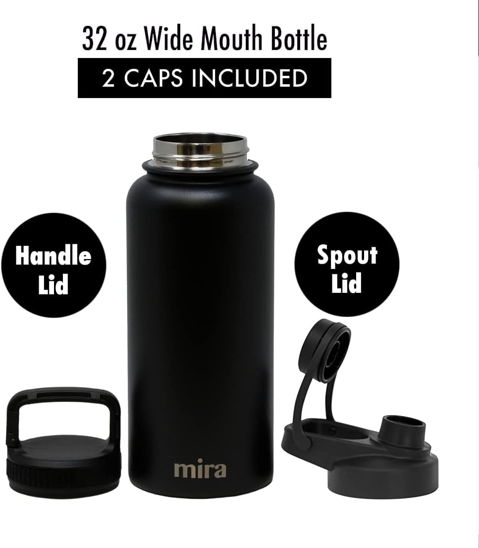 MIRA 32 Oz Insulated Stainless Steel Sports Bottle with Temperature Control - Easy-Drink Spout (24 Hours Cold/12 Hours Hot) - Black